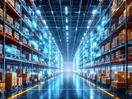 Large, modern warehouse with automated systems and organized storage solutions.