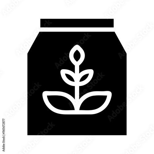 Fertilizer bag icon with plant symbol. Concept of agriculture, gardening, and farming.