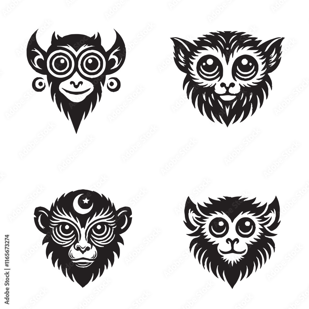 Fototapeta premium Mystical Silhouette of a Night Monkey Face in Black and White Elegance