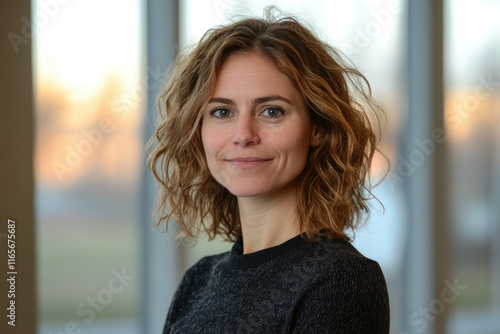 A woman with shoulder-length wavy light brown hair smiles gently at the camera. Free Download A woman with shoulder-length wavy light brown hair smiles gently at the camera. - GFXLoad