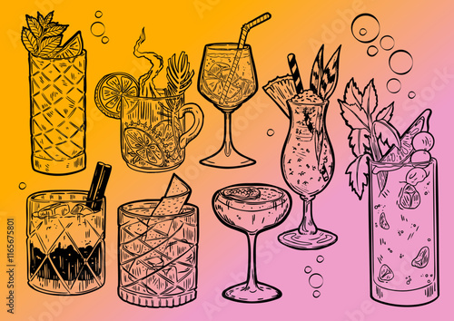 POPULAR COCTAILS VECTOR LINEWORK