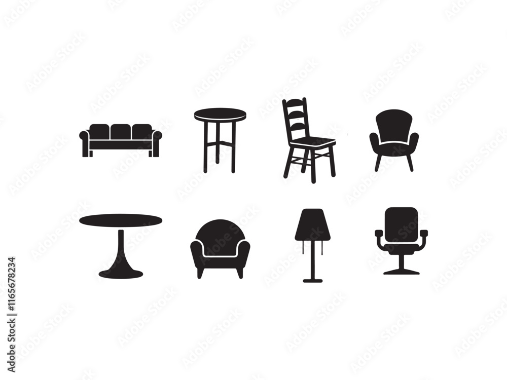 set of furniture icons vector silhouetee set of furniture icons vector silhouetee