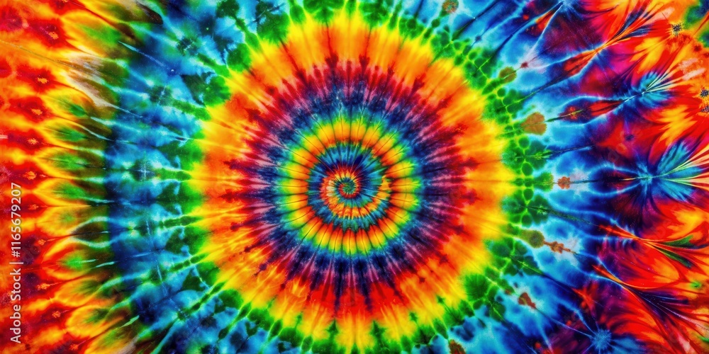 A mesmerizing psychedelic swirl of vibrant colors in a tie-dye pattern, creating a captivating kaleidoscope of abstract art