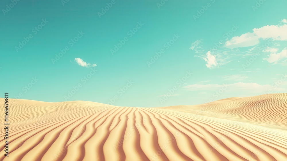 Naklejka premium Golden sand dunes stretching into a serene horizon, undisturbed by wind, patience, serenity, balance