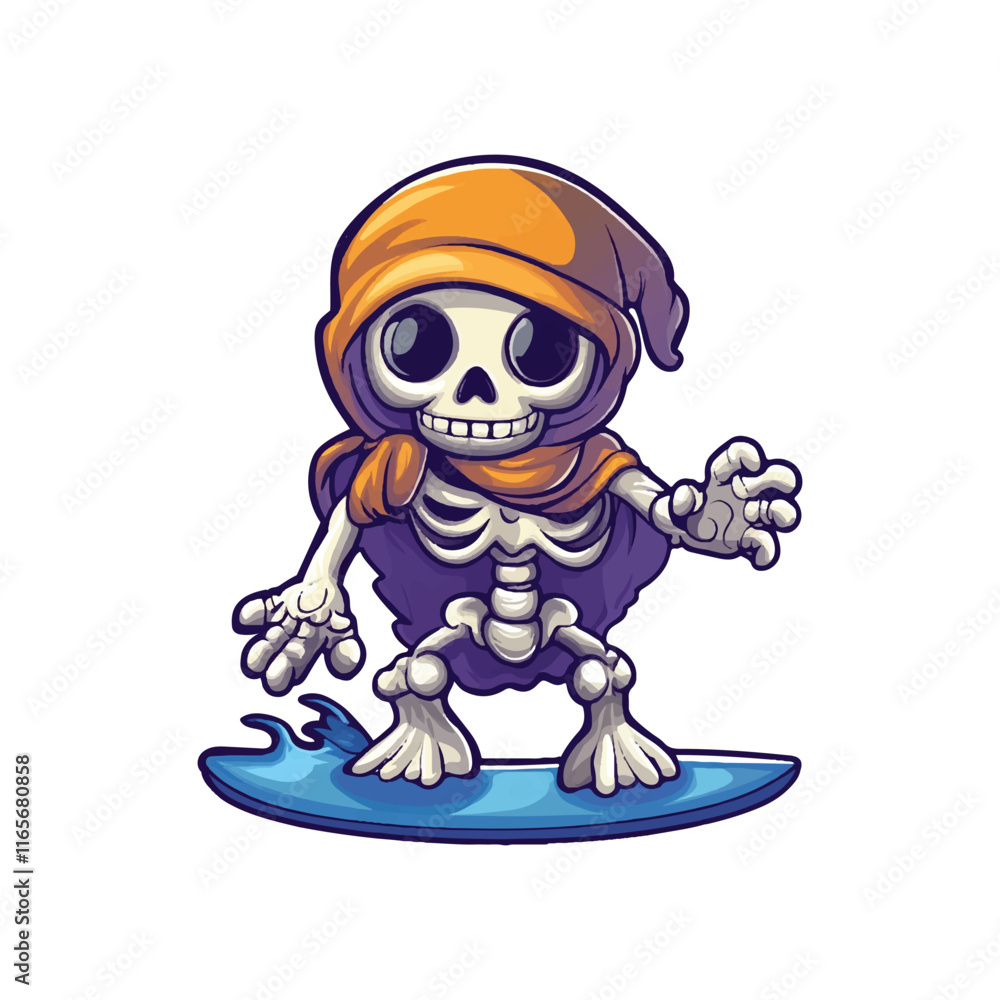 Cute surfing skeleton vector illustration Cute surfing skeleton vector illustration