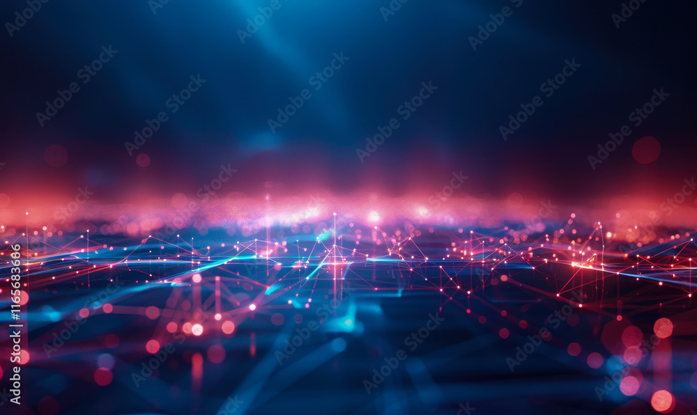 Abstract Technology Background with Glowing Network Connections and Futuristic Cyber Grid in Blue and Red, Representing Digital Communication, Data Transfer, and High-Tech Innovation Abstract Technology Background with Glowing Network Connections and Futuristic Cyber Grid in Blue and Red, Representing Digital Communication, Data Transfer, and High-Tech Innovation