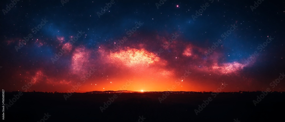 Fototapeta premium Fiery sunset with vibrant nebula.