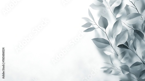 Silver Leaves Cast Shadows On White Background