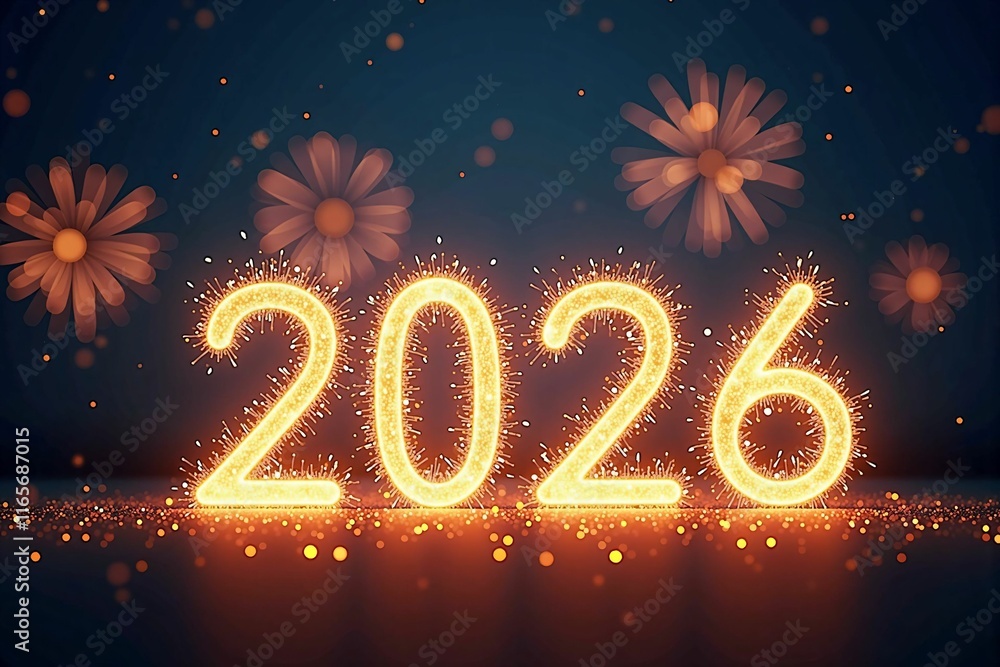 Celebrating 2026: Glowing Numbers with Sparkling Fireworks in a Festive Night Atmosphere Celebrating 2026: Glowing Numbers with Sparkling Fireworks in a Festive Night Atmosphere