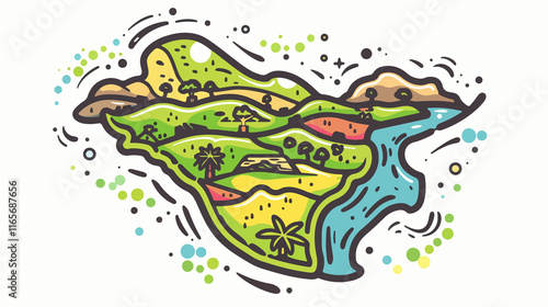 Vector cartoon Costa Rica map icon in comic style, ideal for travel, country, or geography themes. photo