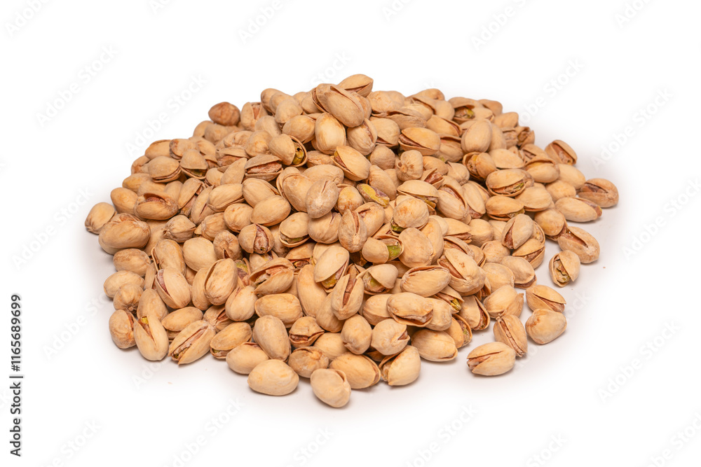 Fototapeta premium Tasty pistachios isolated on a white background.