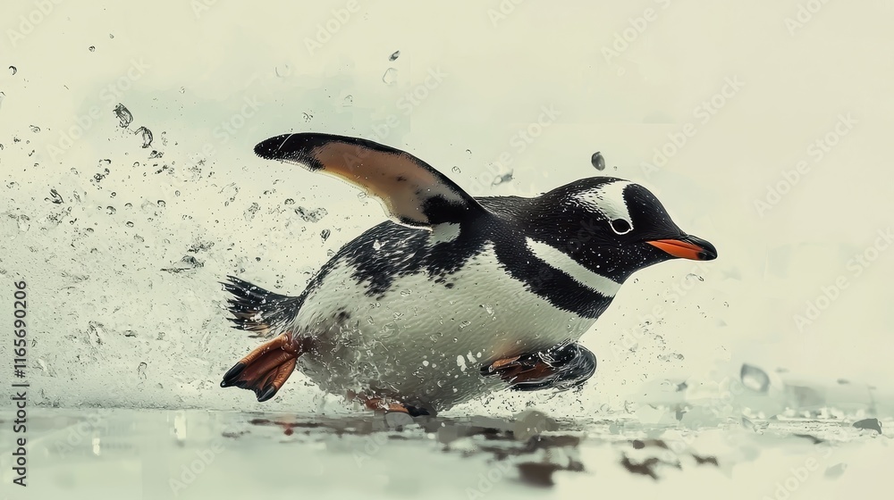 Fototapeta premium Penguin Sliding on Belly