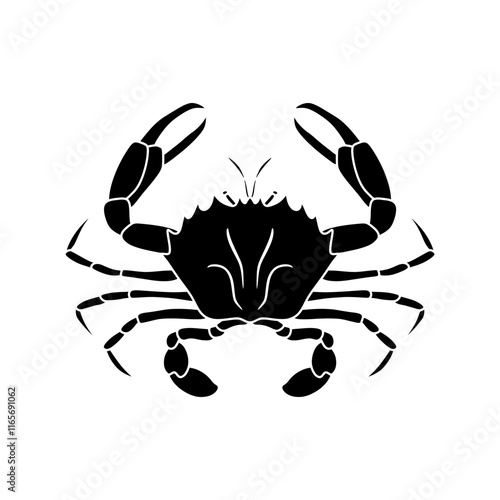 Sea crab silhouette isolated on white background. Seafood shop logo, signboard, restaurant menu, fish market, banner, poster design template.