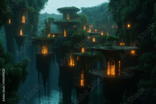 A surreal landscape where floating islands are chained together by enormous glowing vines.