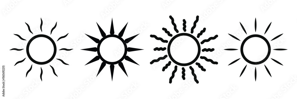 Sun icon set. Vector flat design. Collection of sun stars for use in as logo or weather icon. Sun vector.