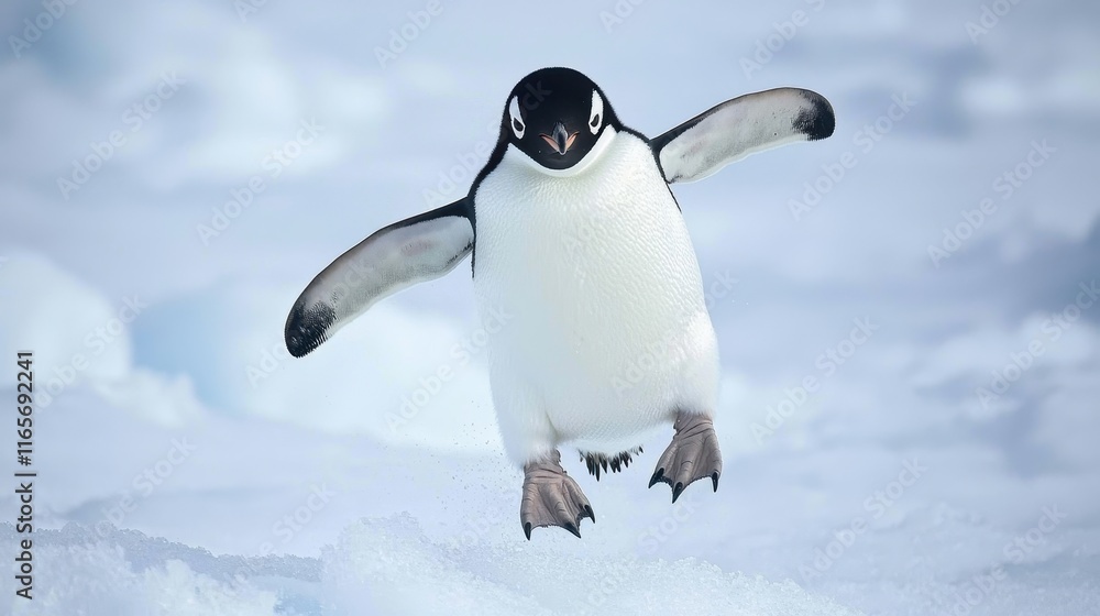 Obraz premium Penguin Jumping Off Ice Shelf