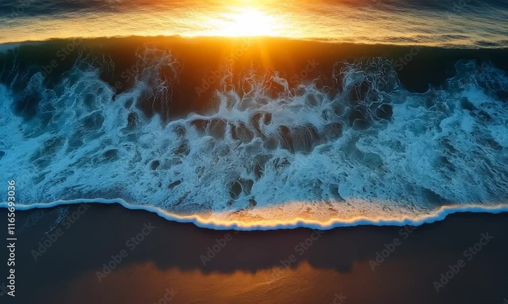 Aerial view of ocean waves at sunset, creating a vibrant natural scene. Aerial view of ocean waves at sunset, creating a vibrant natural scene.