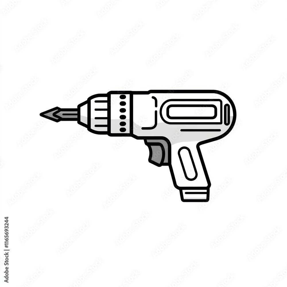 A cordless drill illustration shown in simple line art A cordless drill illustration shown in simple line art