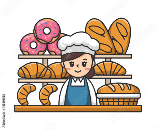 cartoon vector bakery things and baker design white background