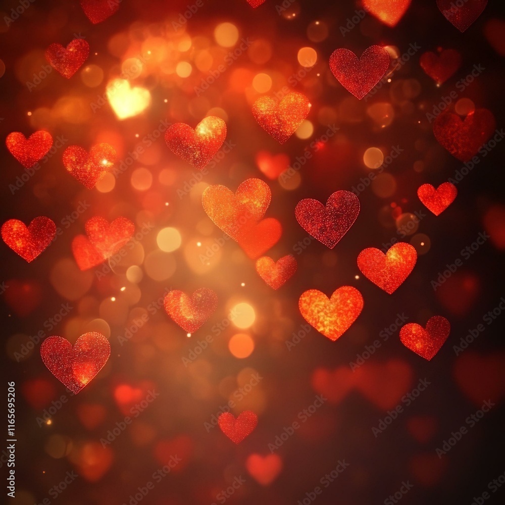 Bright red hearts abstract bokeh background Bright red hearts abstract bokeh background