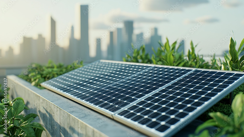Fototapeta premium Renewable energy integration in eco cityscape urban environment photorealistic imagery sustainable architecture futuristic view