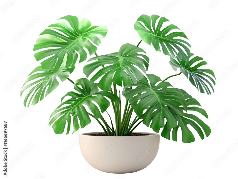 Isolated Monstera Plant in White Pot Isolated Monstera Plant in White Pot