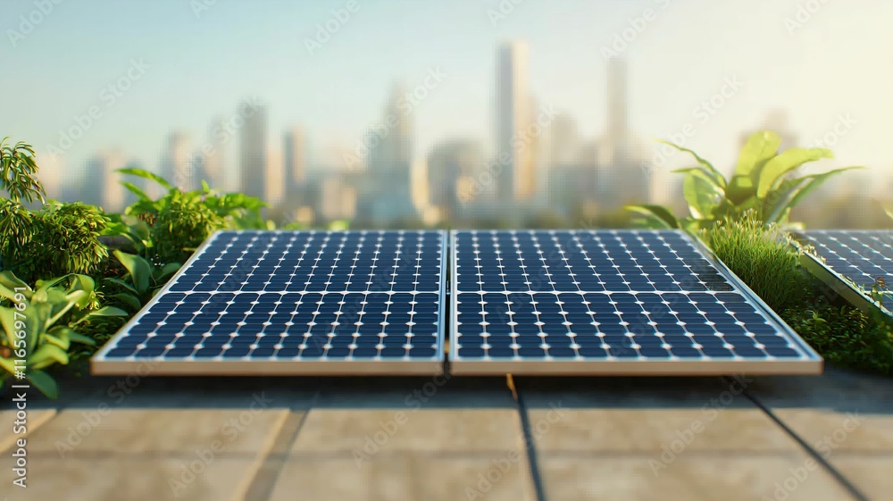 Fototapeta premium Sustainable energy solutions eco cityscape photorealistic design urban environment aerial view green architecture