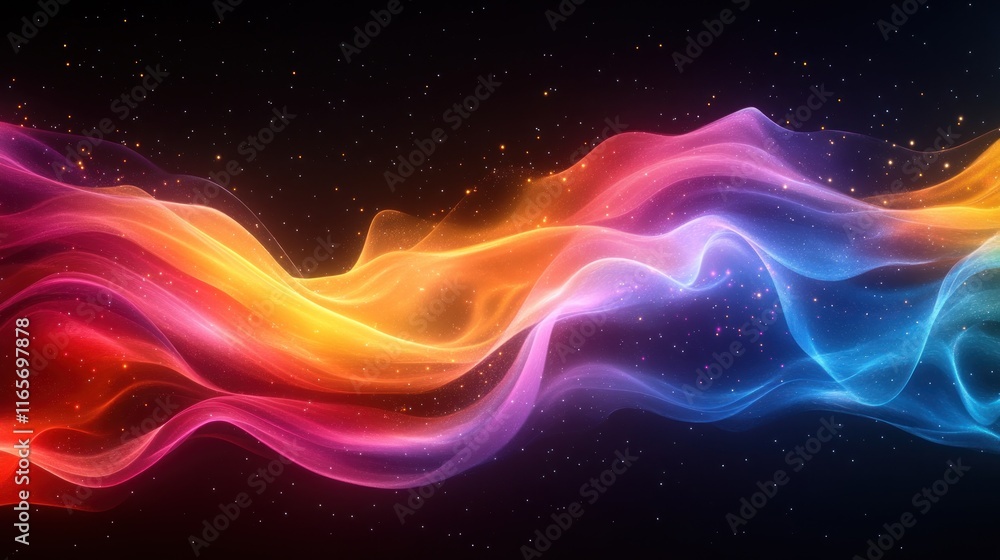 Abstract colorful waves, sparkling cosmic dust. Abstract colorful waves, sparkling cosmic dust.