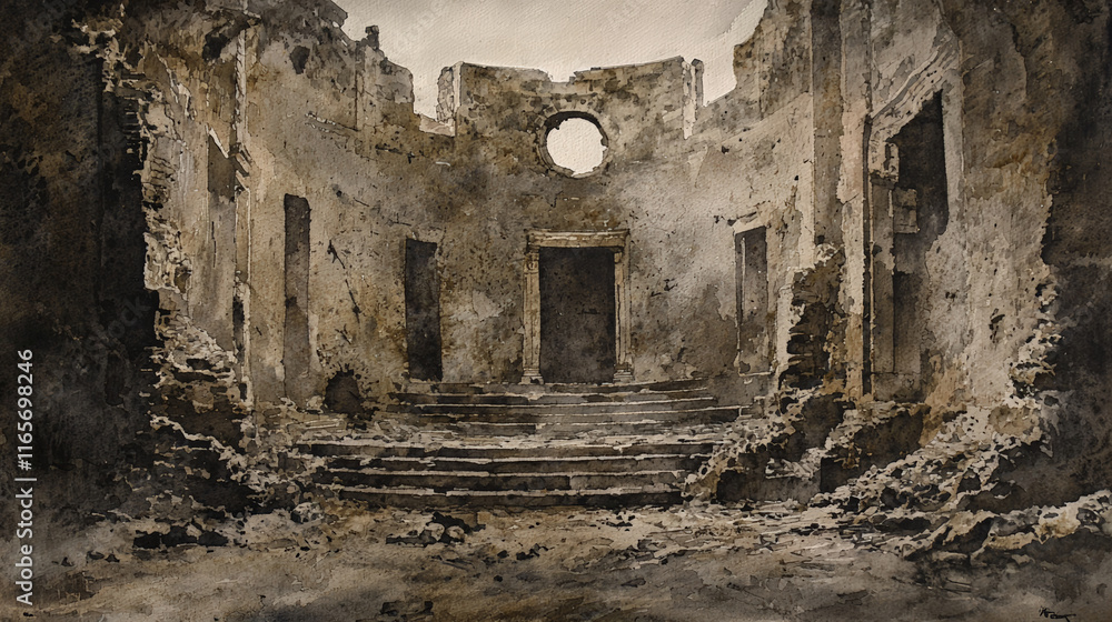 Ancient amphitheater ruins in faded watercolor, evoking nostalgia and history Ancient amphitheater ruins in faded watercolor, evoking nostalgia and history