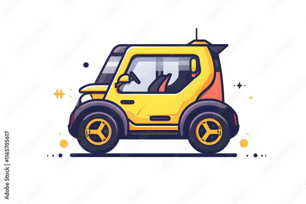 Fototapeta premium Bright Yellow Compact Car With Modern Design in a Minimalist Style