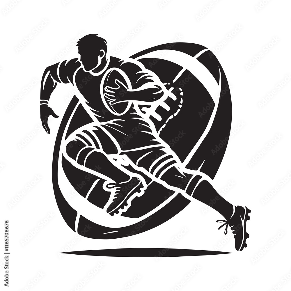 Obraz premium Rugby Silhouette Vector Illustration, Solid White Background.