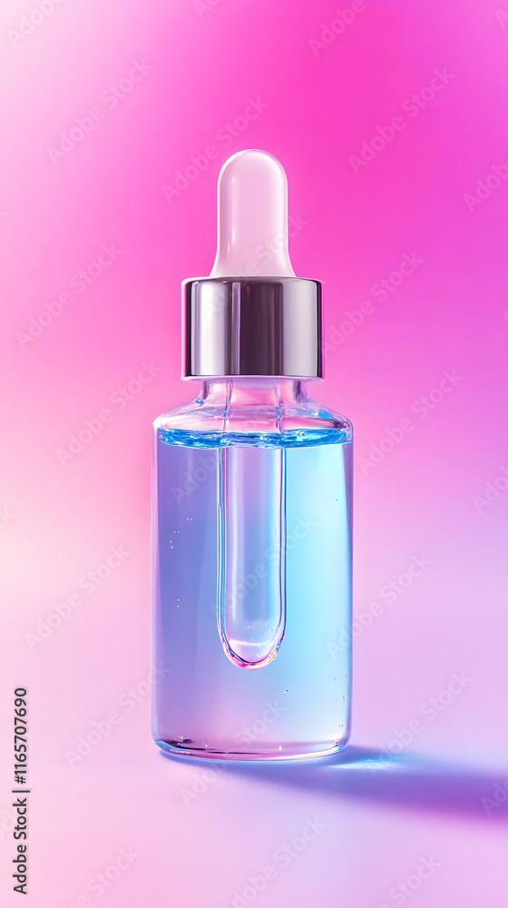 Hyaluronic acid serum in a pipette flask. liquid gel. Cosmetic face skincare product closeup on a pink background Hyaluronic acid serum in a pipette flask. liquid gel. Cosmetic face skincare product closeup on a pink background
