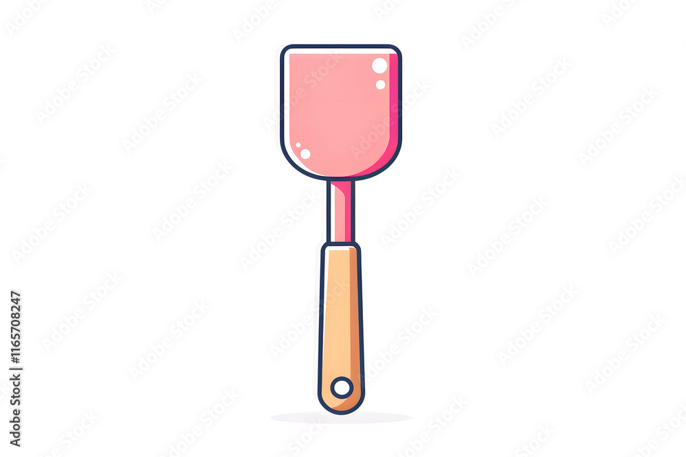 Bright Colorful Spatula With a Wooden Handle on a White Background Bright Colorful Spatula With a Wooden Handle on a White Background