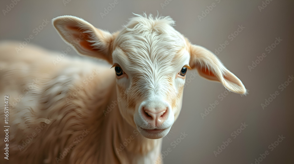 A photograph of a farm animal