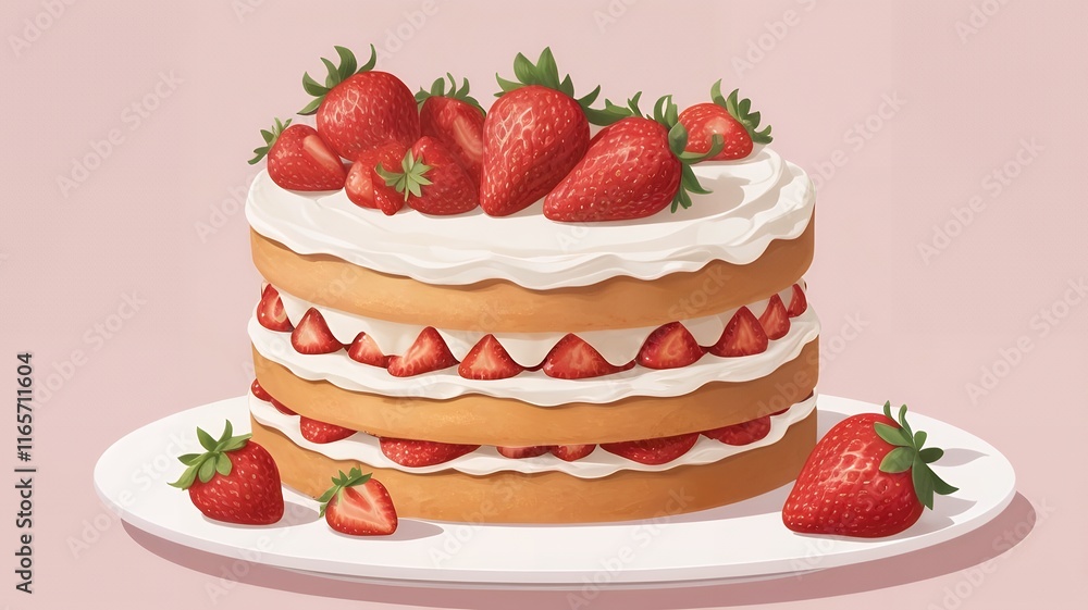 Strawberry Cheesecake isolated on white background; cake isolated on transparent background