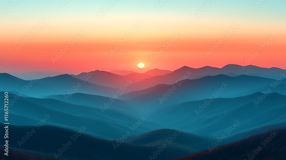 Fototapeta premium Serene Sunset Over Rolling Mountain Ranges