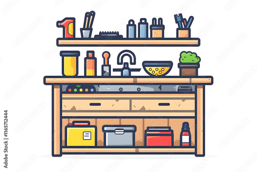 Fototapeta premium Kitchen Workspace With Utensils and Ingredients Arranged Neatly