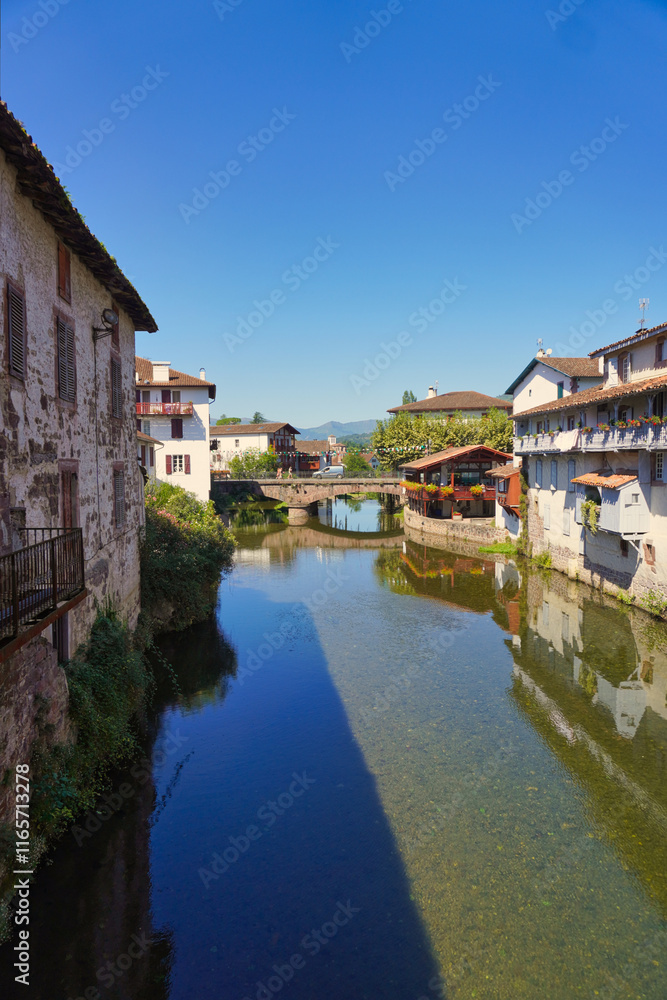 Saint Jean Pied de Port, France. Beautiful villa at the foot of the Pyrenees. Last French stop on the St. James Way Saint Jean Pied de Port, France. Beautiful villa at the foot of the Pyrenees. Last French stop on the St. James Way