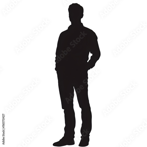 Man with hands in pocket standing silhouette isolated on transparent background Man standing silhouette png