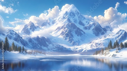 Wallpaper Mural Majestic Snowcapped Mountain Reflecting In A Calm Winter Lake Torontodigital.ca