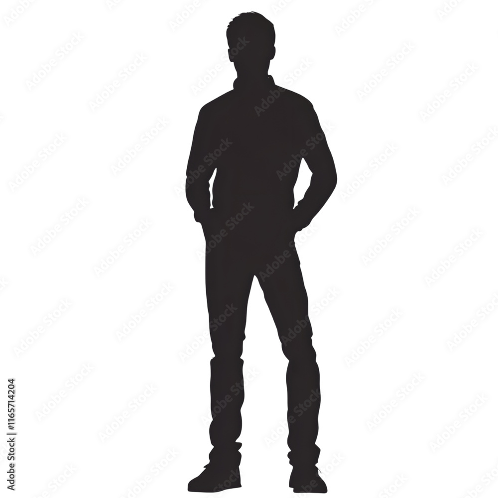 Man standing silhouette isolated on transparent background Man standing silhouette png