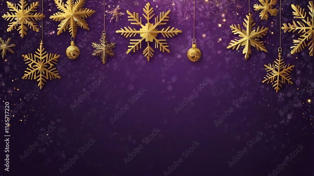 Fototapeta premium purple and golden Christmas background with snowflakes