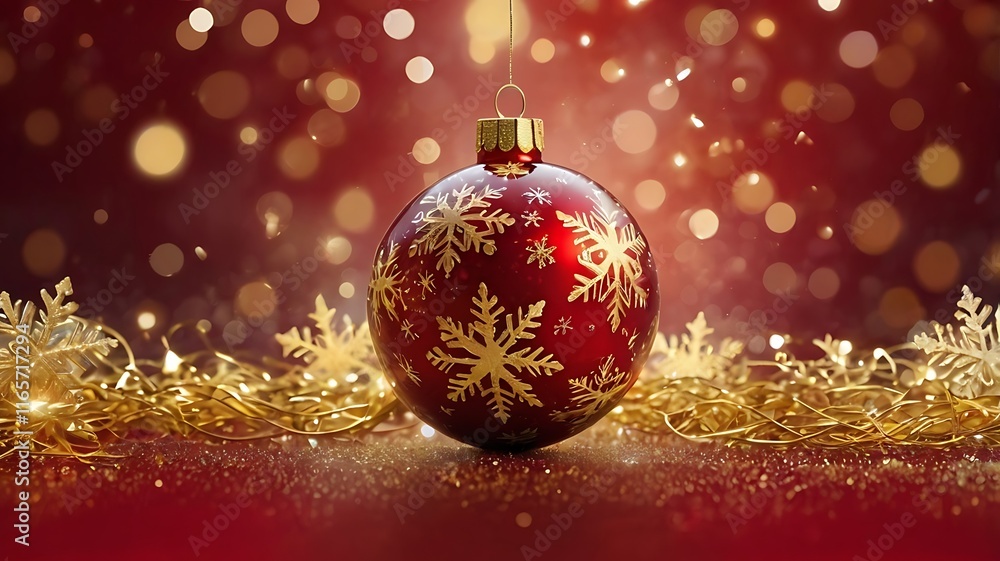 Christmas and New Year banner in red ball and red golden glitter background Christmas and New Year banner in red ball and red golden glitter background
