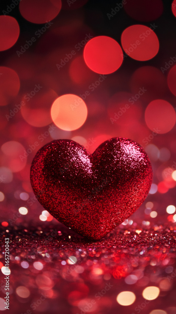 Red glittery heart on a sparkly background with bokeh, celebrating Valentine's Day with love and romance Red glittery heart on a sparkly background with bokeh, celebrating Valentine's Day with love and romance