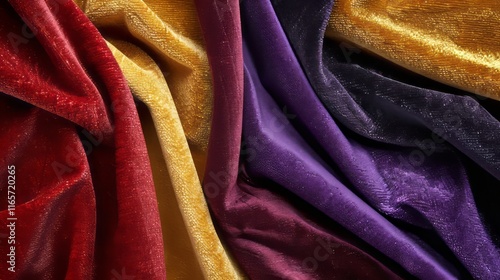 A vibrant arrangement of luxurious, textured fabrics in rich colors. photo