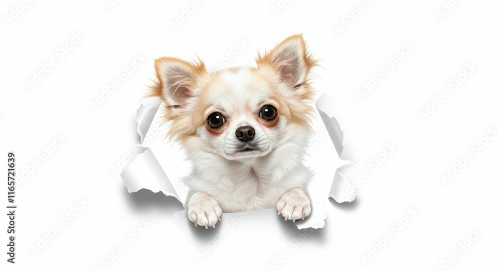 Adorable Chihuahua Breaking Through Torn Paper - Isolated Illustration of a Small Dog Adorable Chihuahua Breaking Through Torn Paper - Isolated Illustration of a Small Dog