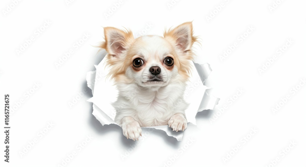 Adorable Chihuahua Breaking Through Torn Paper - Isolated Illustration of a Small Dog Adorable Chihuahua Breaking Through Torn Paper - Isolated Illustration of a Small Dog