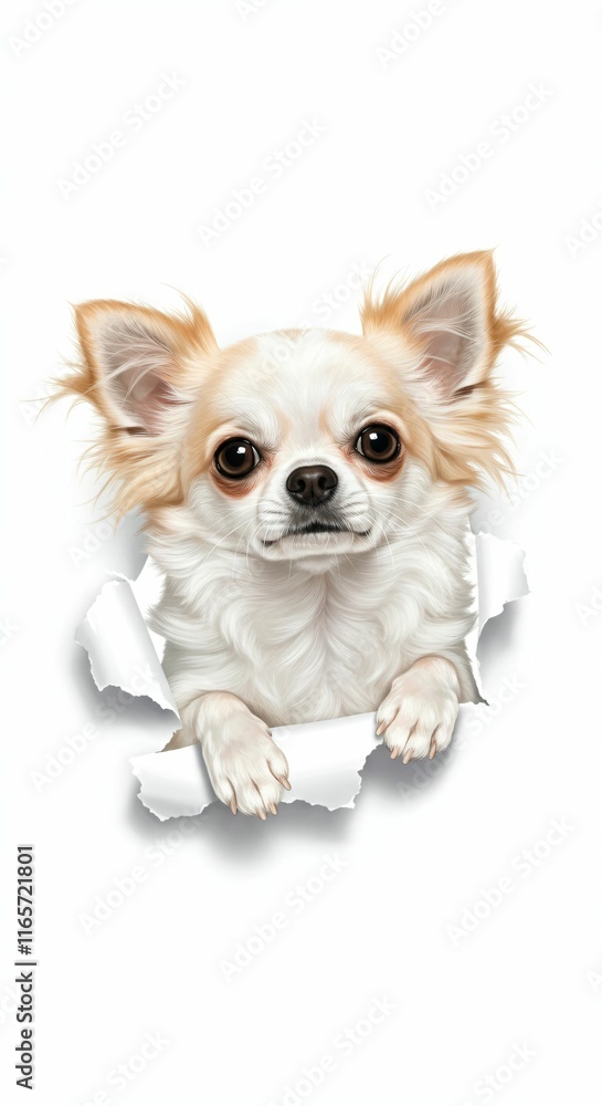 Adorable Chihuahua Breaking Through Torn Paper - Isolated Illustration of a Small Dog Adorable Chihuahua Breaking Through Torn Paper - Isolated Illustration of a Small Dog