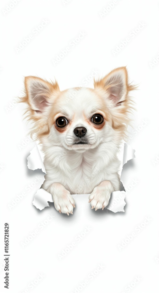 Adorable Chihuahua Breaking Through Torn Paper - Isolated Illustration of a Small Dog Adorable Chihuahua Breaking Through Torn Paper - Isolated Illustration of a Small Dog