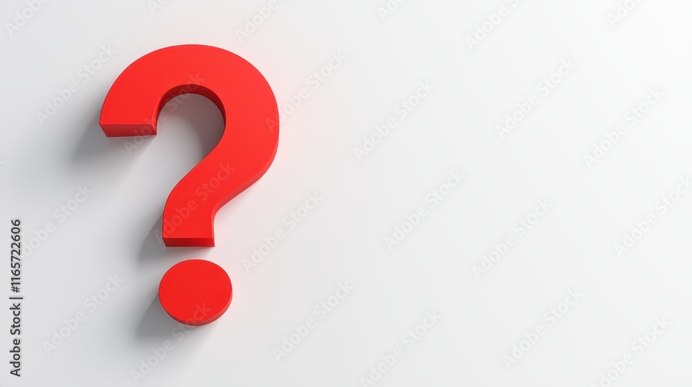 Bright red question mark on a clean white background symbolizing inquiry and uncertainty in modern communication Bright red question mark on a clean white background symbolizing inquiry and uncertainty in modern communication